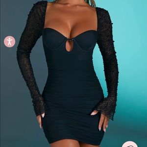 Oh Polly Embellished Long Sleeve Mini Dress in Black